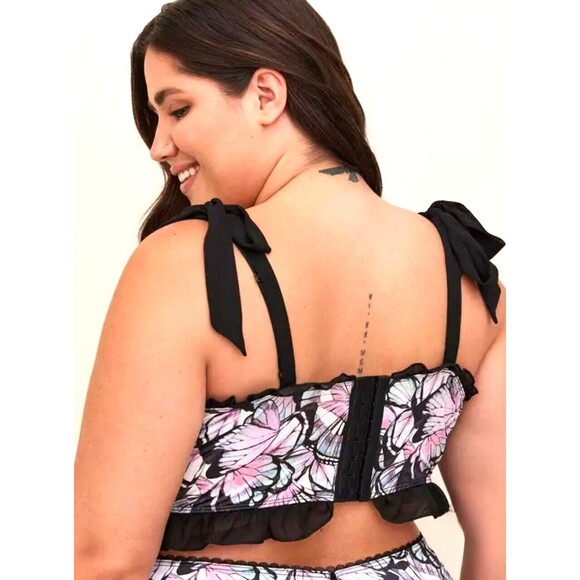 TORRID Satin Ruffle Underwire Bra Butterfly Windows Black Plus Size 6 6x 30 D DD - Picture 7 of 13